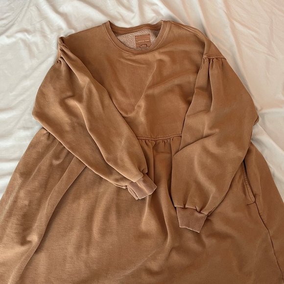 American Eagle Long-Sleeve Fleece Babydoll Mini Sweater Dress - Picture 2 of 3